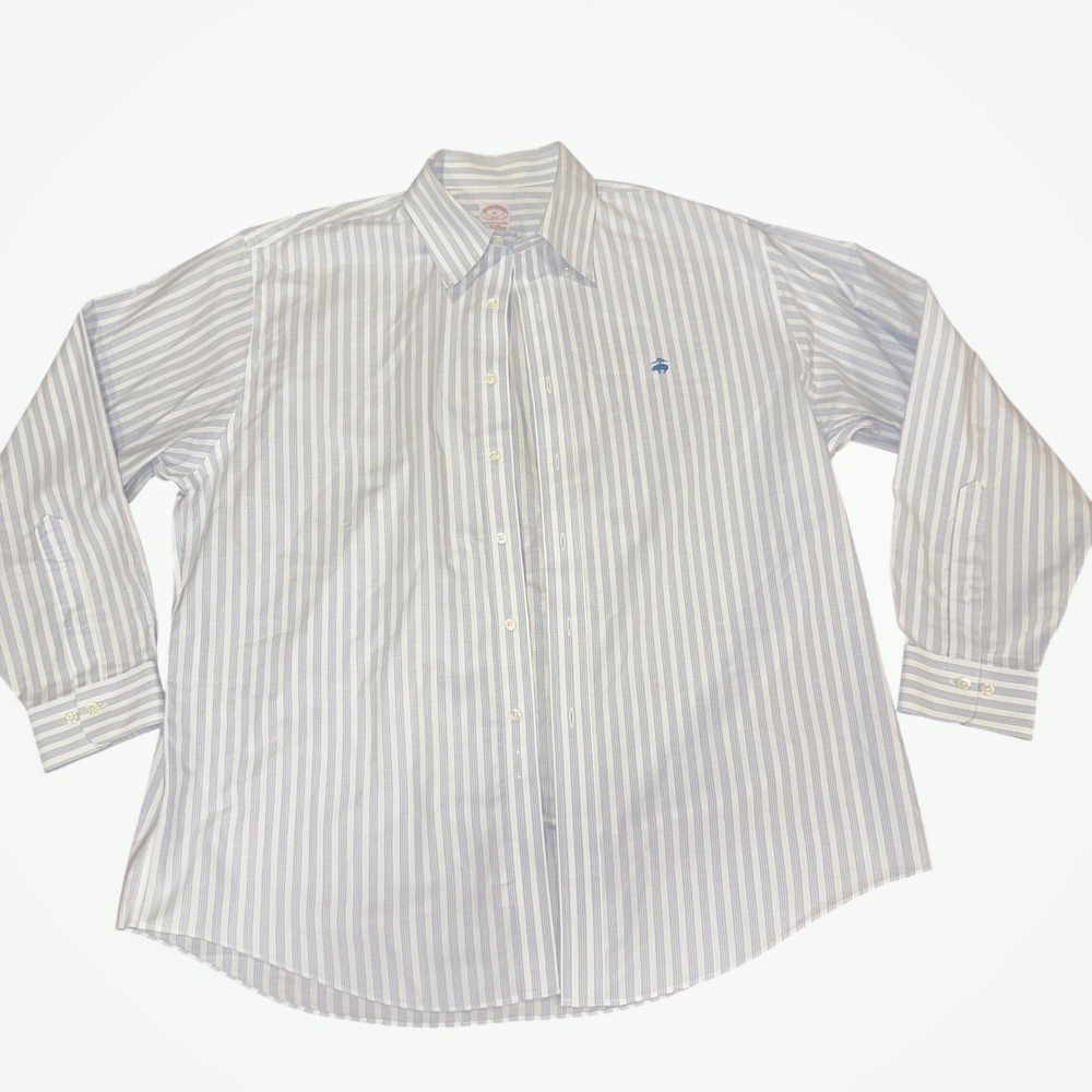Brooks Brothers 346 Shirt Mens XL Blue White Stripe Non-Iron Supima Cotton Polo - Picture 2 of 6